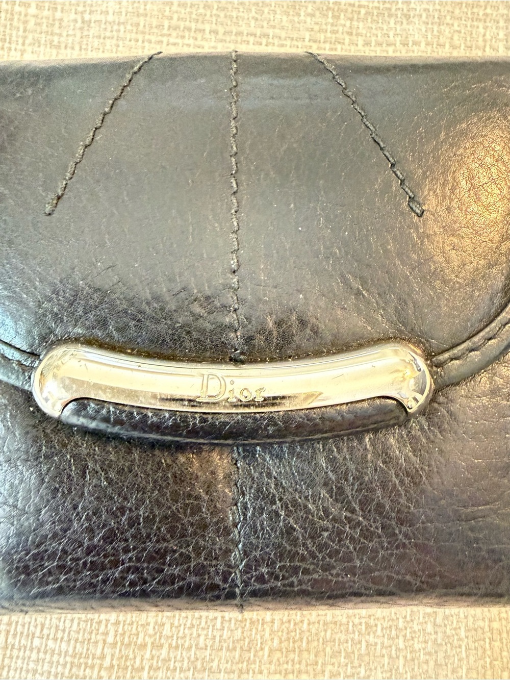 Dior Black Leather Compact Wallet with Silver-tone Bar Accent - Picture 2 of 9